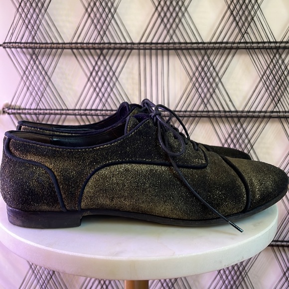 AGL black and distressed gold Leather Lace-Up Oxford Loafer Flats Menswear 6.5 - Picture 3 of 13